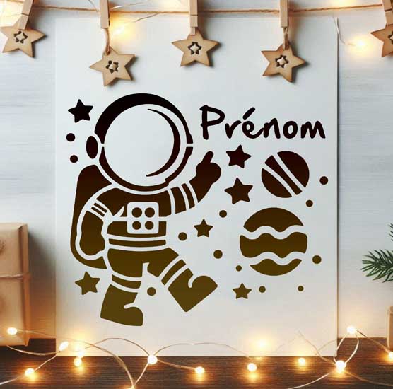 Pochoir Adhésif 20 x 20 cm Astronaute + Prénom Personnalisable