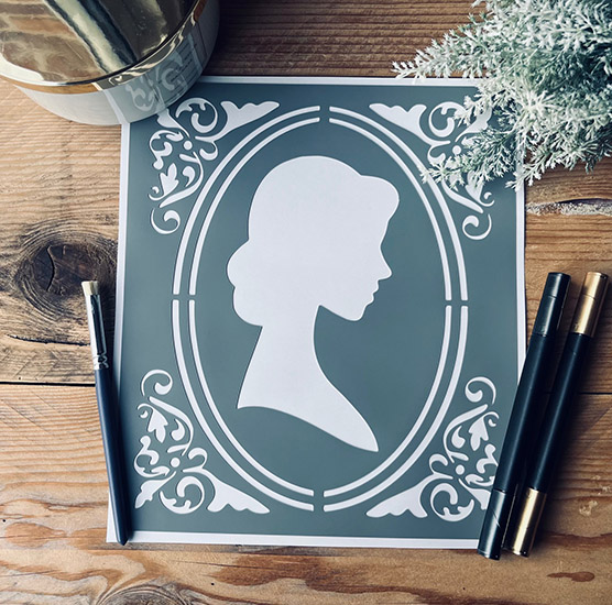 Pochoir Adhésif Décoratif, PVC, Motif Camée Femme Vintage, 25 x 20 cm.