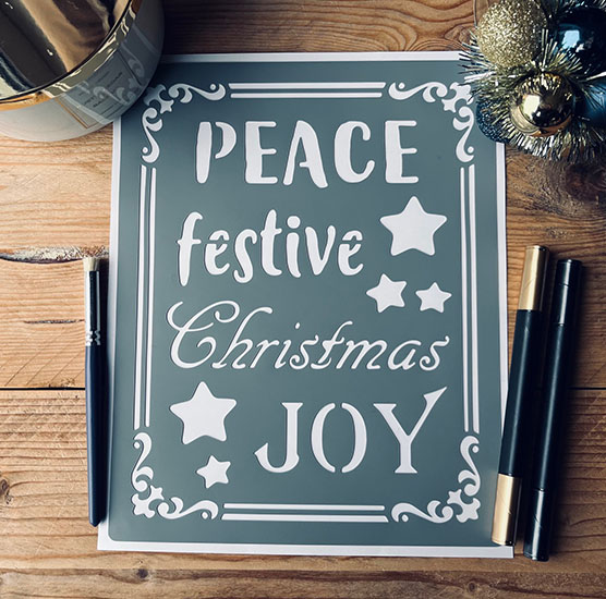 Pochoir Adhésif 25 x 20 cm Médaillon Noel Peace, Joy, Christmas