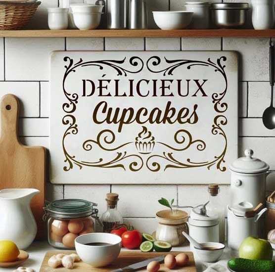 Pochoir Adhésif 30 x 20 cm Affiche Cupcakes Délicieux