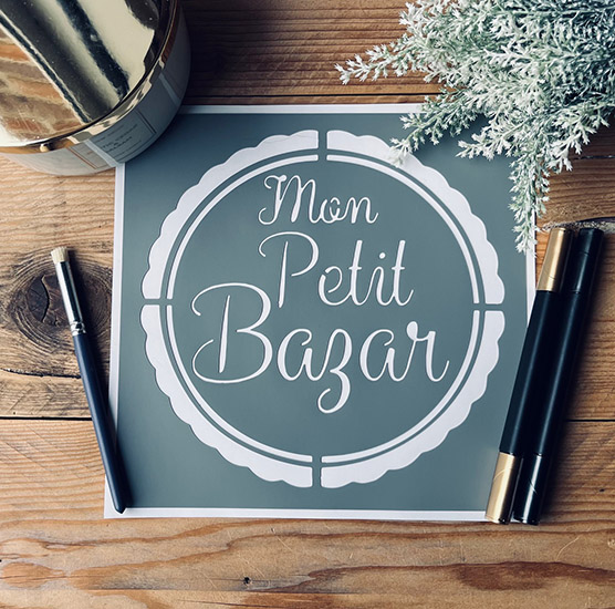 Pochoir Adhésif en PVC, Motif Cadre "Mon Petit Bazar", 20 x 20 cm, Couture, Maison