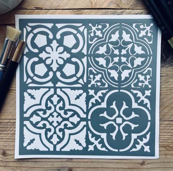 Pochoir Adhésif 21 x 21 cm 4 Faïences Vintage