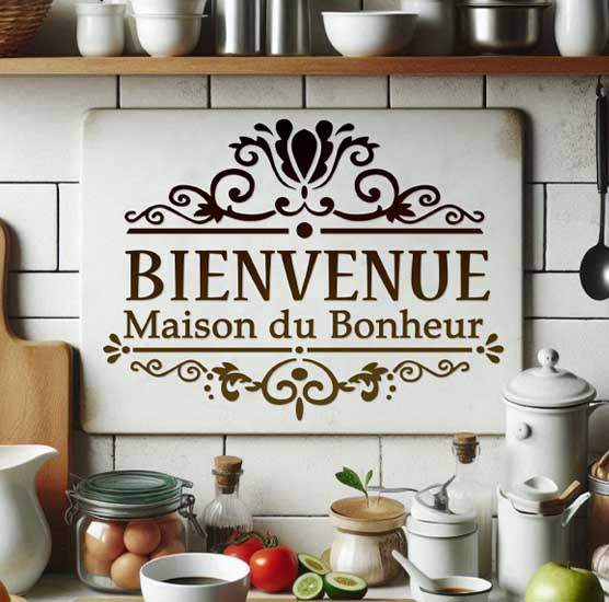 Pochoir Adhésif 30 x 20 cm Affiche Bienvenue Maison Bonheur