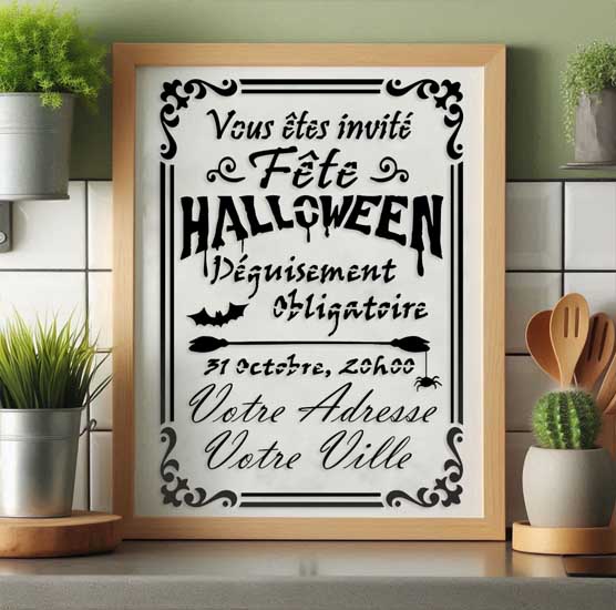 Pochoir Adhésif 30 x 20 cm Invitation Halloween (Personnalisable)