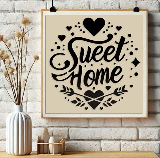 Pochoir Adhésif PVC 20 x 20 cm Cœurs, Flèches & Sweet Home