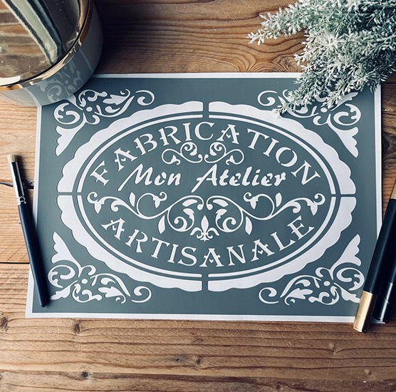 Pochoir Adhésif 30 x 20 cm Médaillon Fabrication Artisanale, Mon Atelier Stylisé