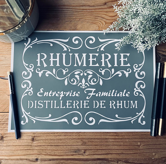 Pochoir Adhésif Style Vintage en PVC, Motif Rhumerie, 30 x 20 cm