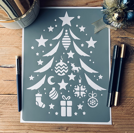 	Pochoir Adhésif 30 x 20 cm Grand Sapin de Noël & Décorations Noël 