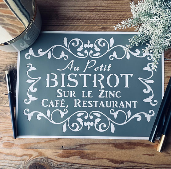 Pochoir Adhésif en PVC, Affiche "Au Petit Bistrot", 30 x 20 cm. Style Vintage,