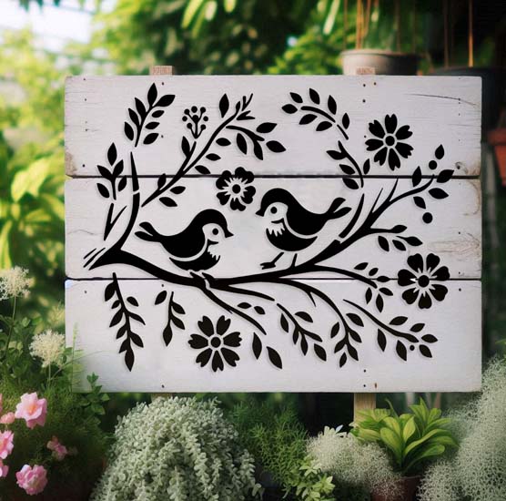 Pochoir Adhésif 25 x 20 cm Branche Arbre & Petits Oiseaux