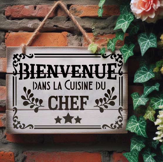 Pochoir Adhésif 30 x 20 cm Médaillon Bienvenue dans la Cuisine du Chef