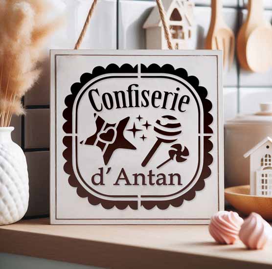 Pochoir Adhésif 20 x 20 cm Affiche Confiserie d'Antan