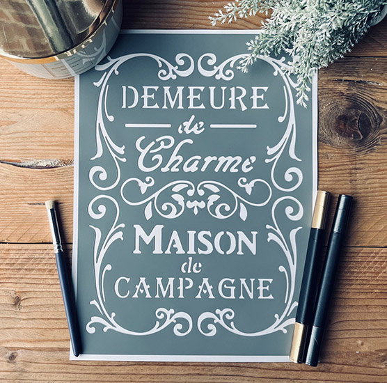 Pochoir Vintage 30 x 20 cm Demeure de Charme / Maison de Campagne