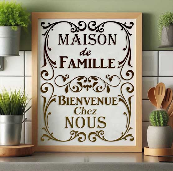 Pochoir Adhésif 30 x 20 cm Affiche Maison Famille Bienvenue Chez nous