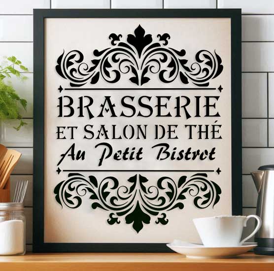 Pochoir Adhésif 25 x 20 cm Affiche Brasserie ,Salon de Thé & Arabesques