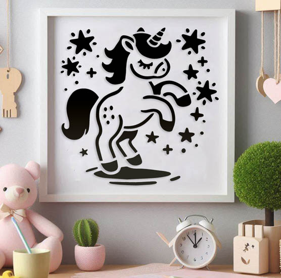 Pochoir Adhésif 20 x 20 cm Silhouette Licorne & Etoiles