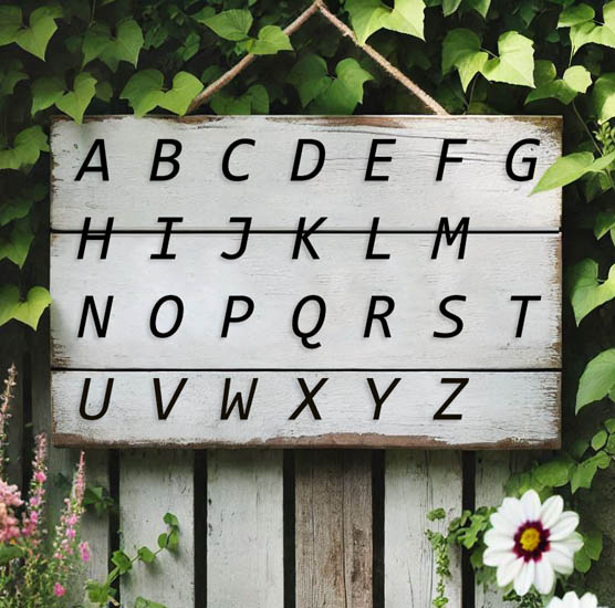 Pochoir Adhésif 30 x 20 cm ALPHABET ITALIQUE (3cm par lettre)