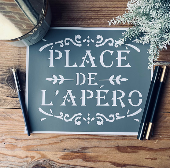 Pochoir Adhésif Style Cuisine en PVC, Motif Place de l'Apéro, 25 x 20 cm